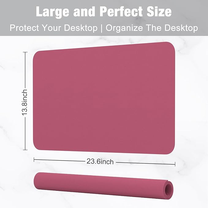 Hsurbtra Desk Pad, 23.6" x 13.8" PU Leather Desk Mat, M Extended Mouse Pad, Waterproof Desktop Blotter Protector, Non-Slip Ultra Thin Small Laptop Keyboard Writing Mat for Office Home, Deep Red