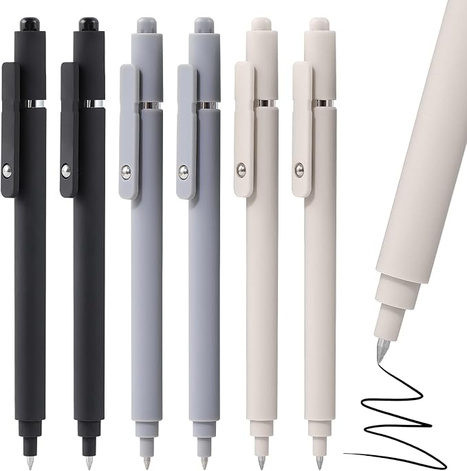 RIANCY Gel Pens 0.5mm Black Ink Ballpoint Aesthetic Beige Black Gray White Fine Point Writing Pretty Pen Cute Fancy Desk Accessories for Women Men Nurse Journaling Note Office School Supplies 6Pcs