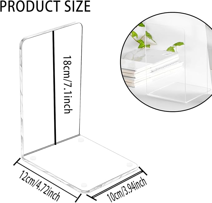 Lulonpon 16 Pieces Book Ends, Bookend, Books Ends for Shelves, Books Ends for Heavy Books, Clear Bookends, Acrylic Bookends for School, Library,Desktop Organizer and Book Shelves