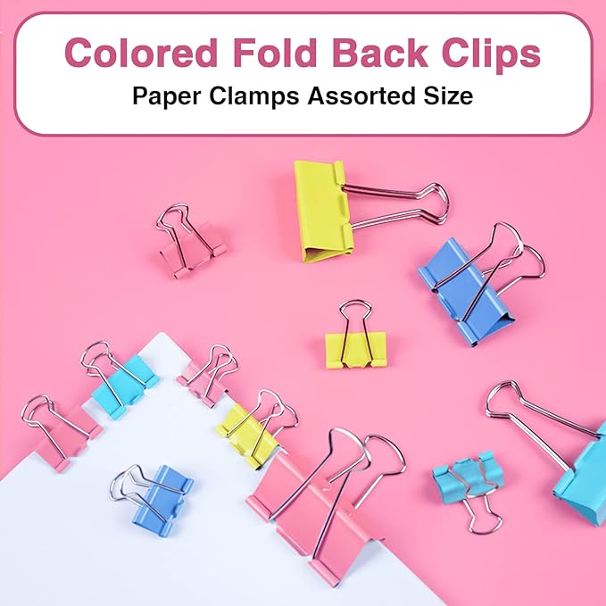 350PCS Binder Clips, Paper Clips, Large Binder Clips Assorted Sizes Set - Back to School - Bulldog Clips, Office Clips, Paper Clamps, Colorful Binder Clips for Office and School Supplies