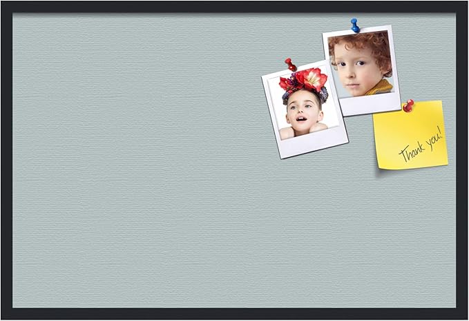 PinPix 36x24 Inch Cork Bulletin Board. This Decorative Framed Pin Board Comes with Soft Blue Design and a Satin Black Frame. Ideal for Home Office Decor or Message Board (PinPix-1814)