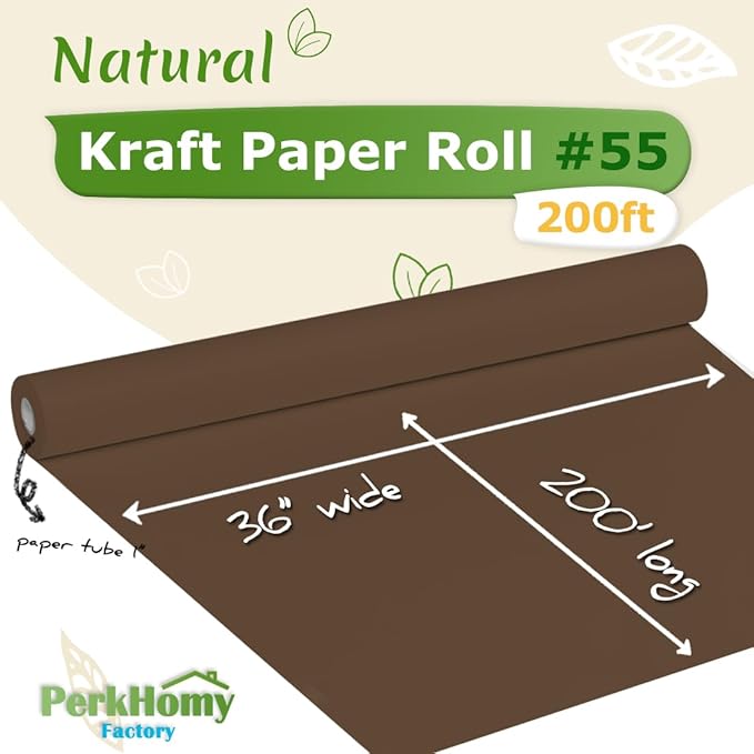 PerkHomy 36" x 2,400" (200') Coffee Kraft Paper Roll for Craft Bulletin Board Paper Art Table Covering Crafting Gift Wrapping Bouquet Packing Parcel 80GSM 55LB (Coffee, 36" x 200')