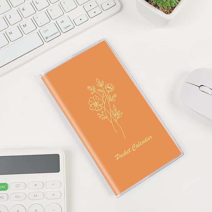 Pocket Calendar 2026-2027, Orange 2026-2027 Monthly Planner - 3.7" x 6.7" - Runs from January 2026 Until December 2027, 2026 Pocket Planner with PVC Cover for Home, School, Office Supplies