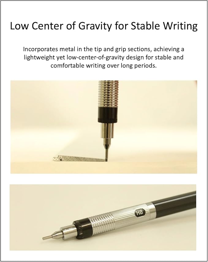 Graphlet Mechanical Drafting Pencil + Ain HB/B/2B leads, original Black slim pen case (0.5mm)