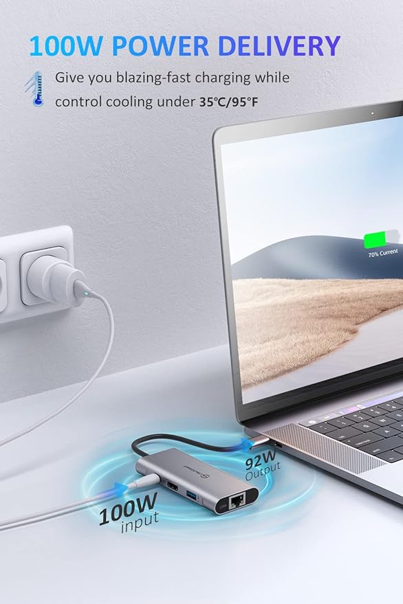 UtechSmart USB C Hub, USB C Ethernet Multiport Adapter, 6 In 1 USB C to HDMI Dock Compatible for Macbook Pro/Air, Chromebook, Dell XPS, HP and Type C Devices (Gigabit Ethernet 100W PD 4K HDMI USB 3.0)