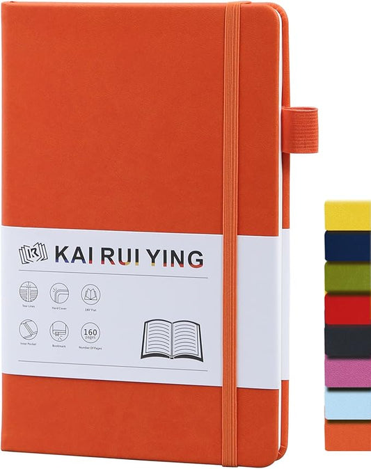 KaiRuiYing Lined Journal Notebook with Pen Holder, 160 Pages, 5.5'' × 8.6'' Medium Size A5-100 GSM Thick Paper, for Writing, Work, Office, Leather Hardcover