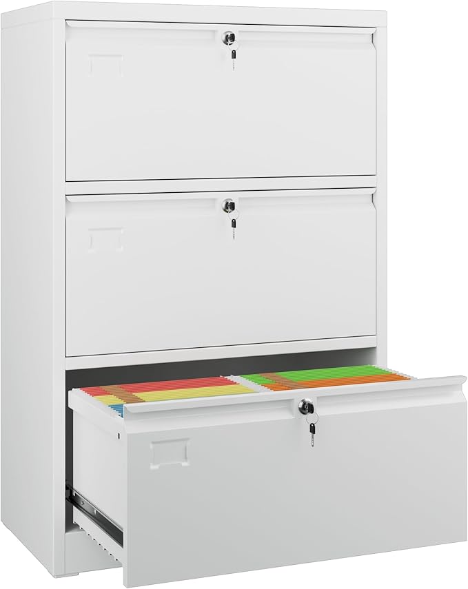 3 Drawer File Cabinet, Wide Metal Filing Cabinet, Official Storage File Cabinet for Letter/Legal/A4 Size, Assembly Required