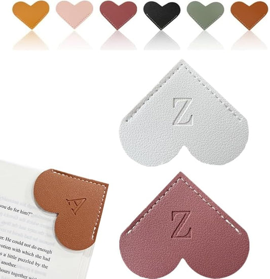 Personalized Leather Heart Bookmark, 26 Letters Customized Corner Book Mark for Reading Women, Book Marker with Initials，Cute Gifts (White+Deep Pink, Z)