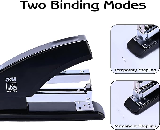 M&G Desk Effortless Stapler with 2000 Staples, 50 Sheets Capacity Heavy Duty Office Staplers, Jam Free, One Finger Touch Stapling Ergonomic Stapler for School Home Office Supplies (Black)