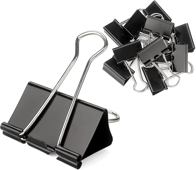 ZZTX Large Binder Clips Paper Clamps Clips Black, 1.6 Inches, 12 Pack