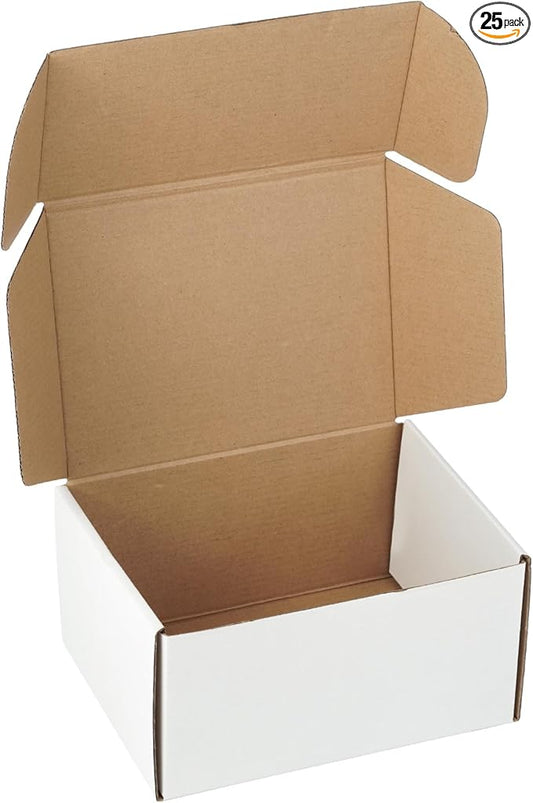 25 Pack 8"x6"x4" inch Small Shipping Boxes White Corrugated Cardboard Box for Small Business, Mailer, Shipping, and Packing