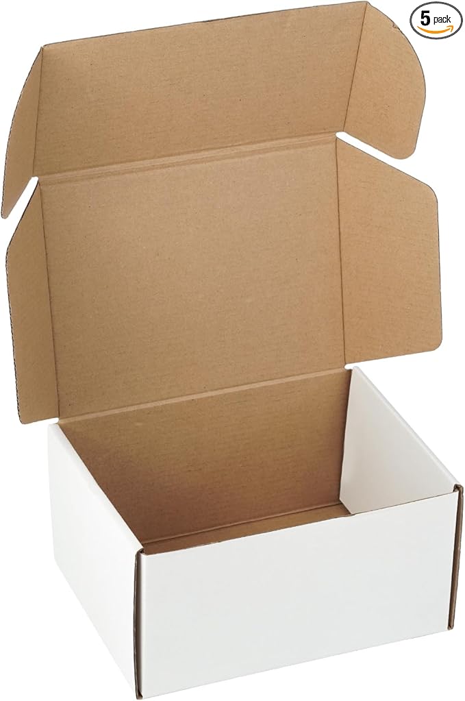8"x6"x4" Shipping Boxes Set of 5, White Corrugated Cardboard Box Literature Mailer