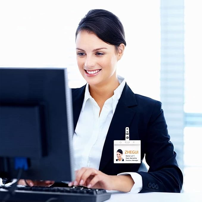 Clear Plastic Name Tag Holder and Metal Badge Clips with Vinyl Straps Waterproof PVC ID Card Holders Heavy Duty(50 Pack, Horizontal Large 3x4)