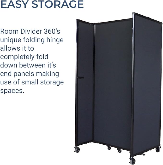 Versare Room Divider 360 Portable Wall Partition | Folding Panels | Large Freestanding Divider | Locking Wheels | Temporary Room Separator | 25' x 7'6'', Black