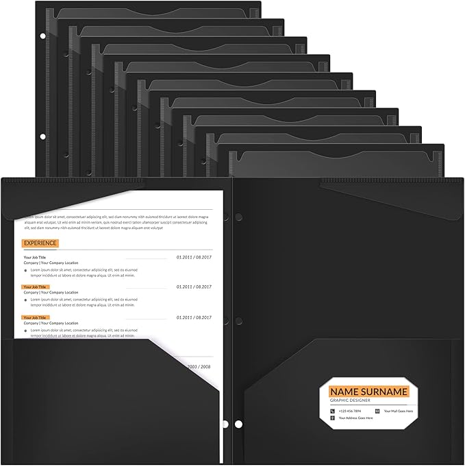 Henoyso 36 Pcs 2 Pocket Plastic Folders with Clear Front Pocket 3 Hole Punched File Folder Letter Size Take Home Documents Holder for Paper Holder Office Business Back to School Supply (Black)