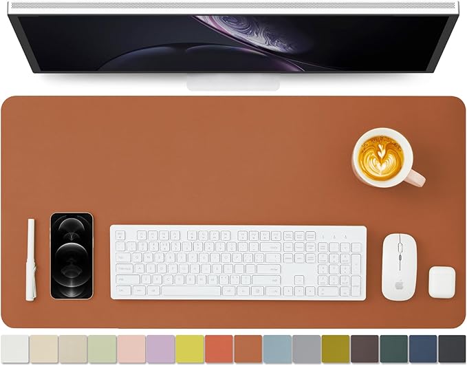 HOMIEAZICOZI Leather Desk Mat - Non-Slip PU Pad for Office and Home Organization Accessories Ideal Large Mouse Mats on Top of Desks (Brown,31.5''x 15.7'') (DPD-Br-M)