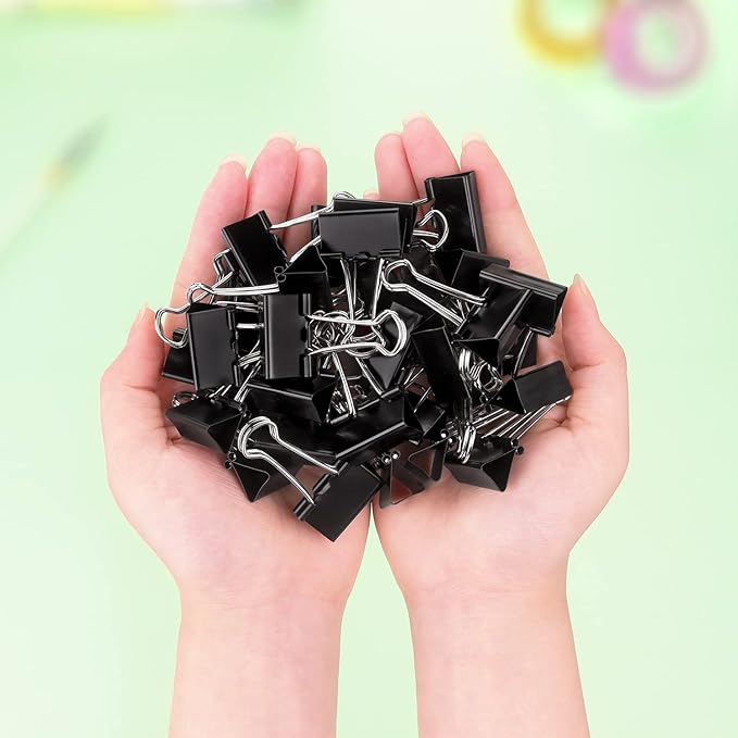 ZZTX Black Binder Clips Paper Clamps Clips Small Size, 1.0 Inches, 36 Pack