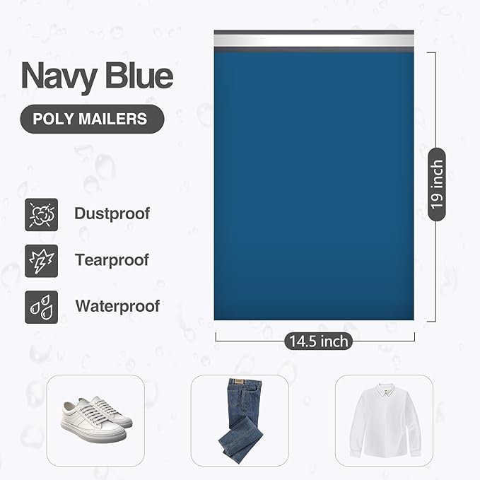 UCGOU Poly Mailers 14.5x19 Inch Navy Blue 200 Pack Large Shipping Bags #7 Strong Thick Mailing Envelopes Self Sealing Adhesive Waterproof and Tear Proof Boutique Packaging Postal for Clothing