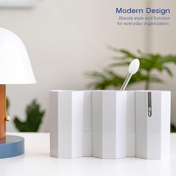 AonT Design Small Desk Organizer - White Pen Tray & Holder (Multi-Compartment) (Made in Korea) – Modern Office Storage Supplies Organizer and Aesthetic Decor for Accessories