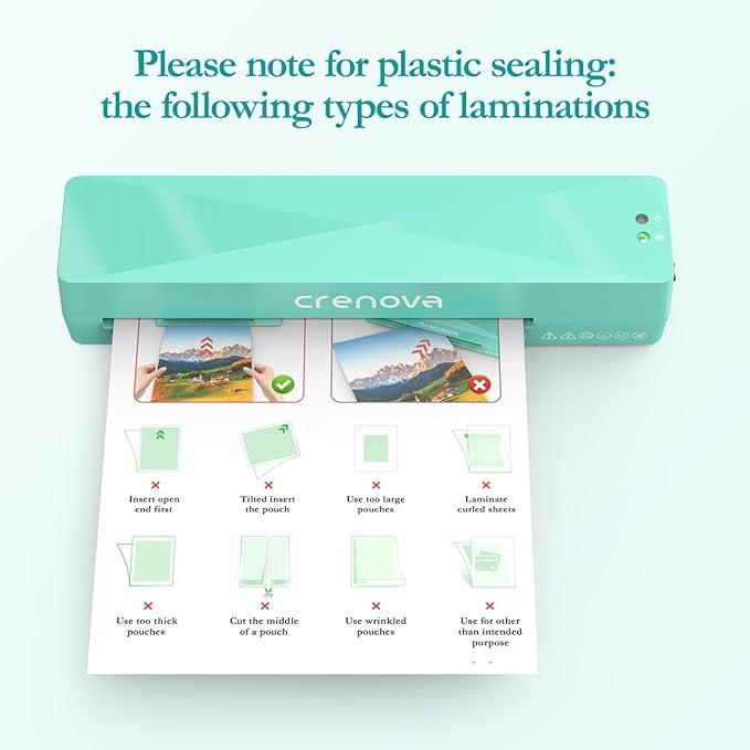 Crenova Laminator Machine with 10 Laminating Sheets, A4 Laminating Machine Hot & Cold with Fast Warm Technology, Thermal Laminator 9 Inch for Home Office School Business Green