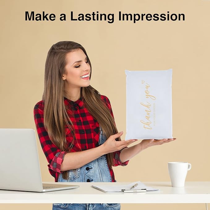 JinRuiKJ Thank You Poly Mailer 6x9 Inch 100 PCS, Shipping Bags for Clothing, Packaging Bags for Small Business, Strong Adhensive, Waterproof and Tear-Resistant Mailing Envelopes, White