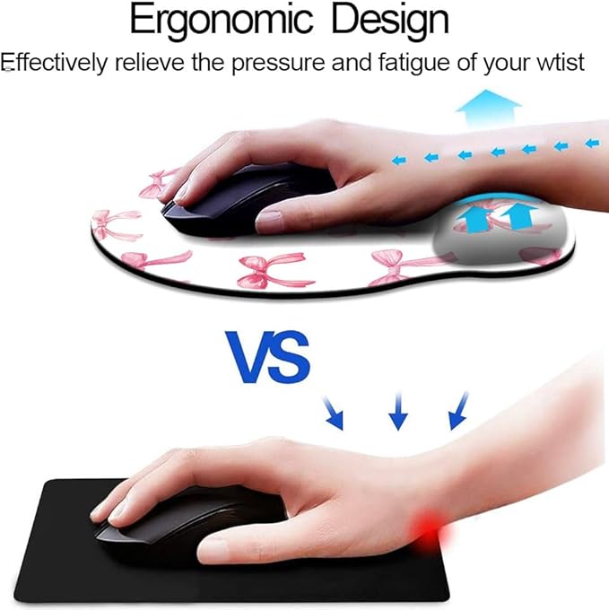 Ergonomic Mouse Pad with Wrist Support,Mouse Pad with Wrist Rest,Relieve Wrist Pain Mousepad Non-Slip Rubber Base,Mouse Pads for Desk,Computers,Laptop,Office,Home,Accessories Pink Bow