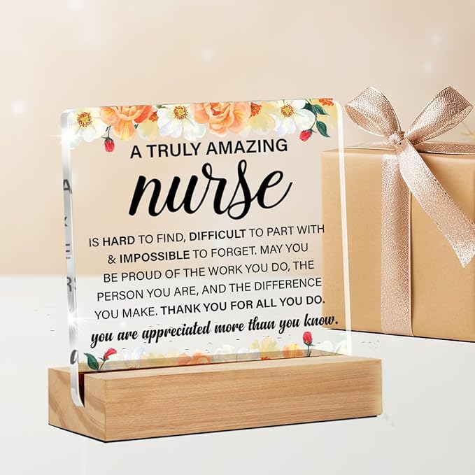 Thank You Nurse Gifts for Women, Appreciation Gifts for Nurses, a Truly Amazing Nurse Hard to Find Clear Acrylic Floral Nursing Desk Decorative Sign for Home Office, 4 x 4 Inches