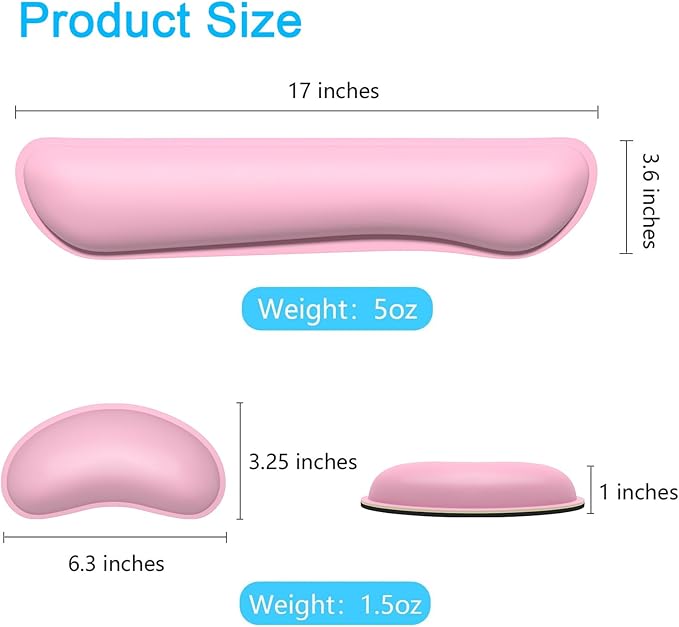 Dapesuom Keyboard Wrist Rest Set, Cute PU Leather Wrist Cushion for Computer Keyboard and Mousepad, Memory Foam Mouse Pad Rests Support with Non-Slip Base for Typing Pain Relief, Laptop, Rose Pink