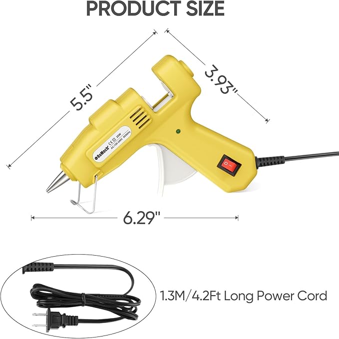 ROMECH 20W Mini Hot Glue Gun with 30 Glue Sticks Set, Fast Preheating Hot Glue Gun Kit Heavy Duty Gluegun for Craft, DIY, Repairs (Yellow)