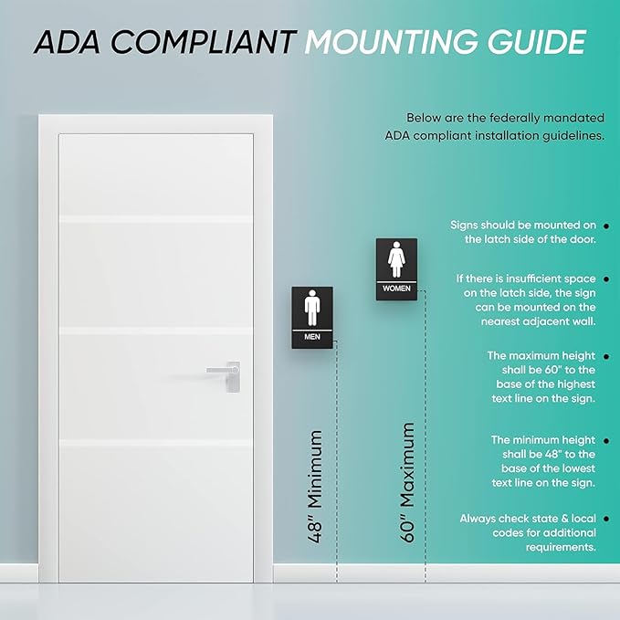 ASSURED SIGNS Bathroom Signs, Restroom Sign For Business - For Men and Women - 2 Pack - 9" by 6" - ADA Compliant with Braille - Strong Double-Sided Adhesives Included - Apply to Office, Home, Public Door/Wall