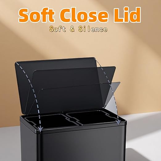 Dual Trash Can with Lid, 16 Gallon/60L Stainless Steel Recycling Trash Bin with 2 Removable Waste Buskets and Wide Pedal, Modern Garbage Bin for Home Kitchen