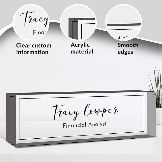 Desk Name Plate Personalized, Custom Name Plate for Desk, Acrylic Desktop Accessories, Office Gift & Decor for Women Men, Teacher Nurse Boss Employee Appreciation Gifts