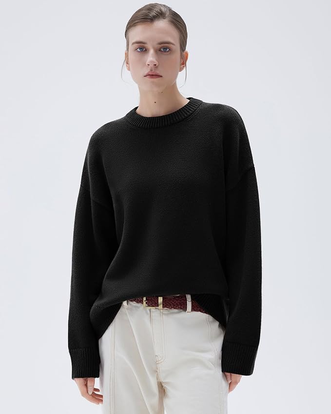 SUUKSESS Women Cashmere Oversized Long Sleeve Pullover Sweater Crew Neck Jumpers