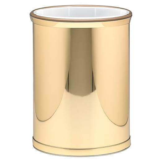 Kraftware Mylar Collection Wastebasket with Plastic Liner, adds Luxurious Style to the Home or Office, Bathroom or Bedroom, 13 Quart, 2 piece set with Liner for Easy Cleanup, Gold w Gold Trim