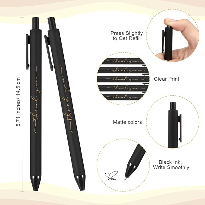 50pcs Thank You Pens Bulk Cute Multicolor Ballpoint Pen for Men Women Server Accessories Employee Holiday Appreciation Gifts for Teacher Office Back to School Party Favor (Black)