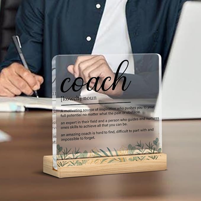 Coach Gifts for Women Men, Gift for Trainer Coach Definition Clear Acrylic Desk Decorative Sign for Home Office, 4 x 4 Inches