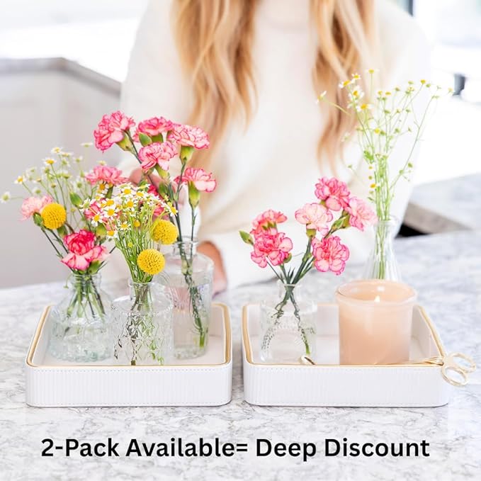 Small Night Stand Organizer Nightstand Tray Bedside Table Organizer Women| Dresser Trays for Bedroom Leather Valet Trinket Tray Catch All| Purse Bowl for Women| Desk Trays