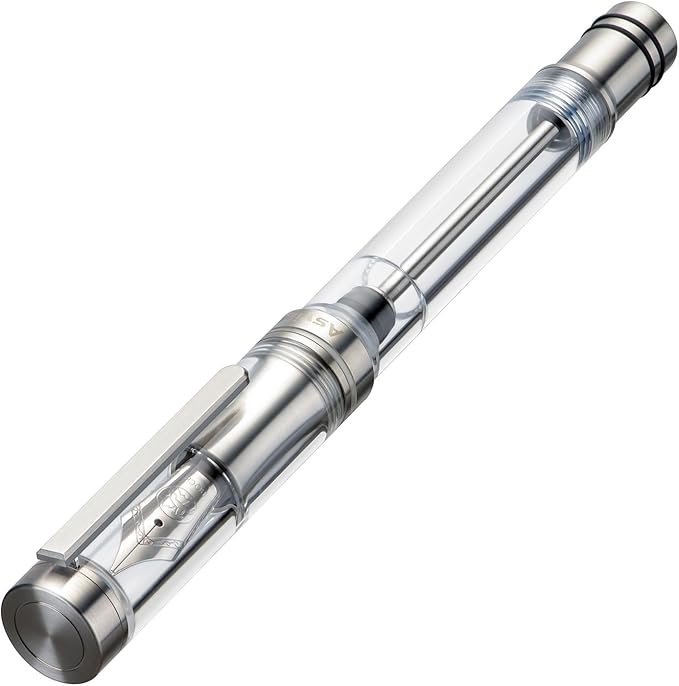 Asvine V200 Titanium Fountain Pen Vacuum Filling, Bock Medium Nib Clear Transparent Acrylic Smooth Writing Pen Case Set