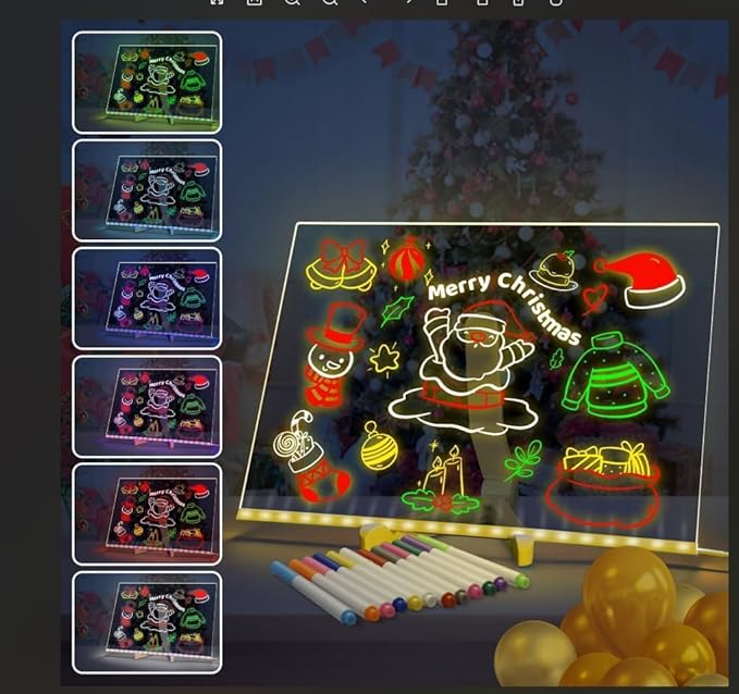 MOUNTCLI 14"x10" LED Note Board with Colors, 7 Modes Glowing Acrylic Dry Erase Board with Light UP Drawing Board LED Glow Message Board with 12 Markers for Kid Adult Xmas Holiday Gifts Room Decor