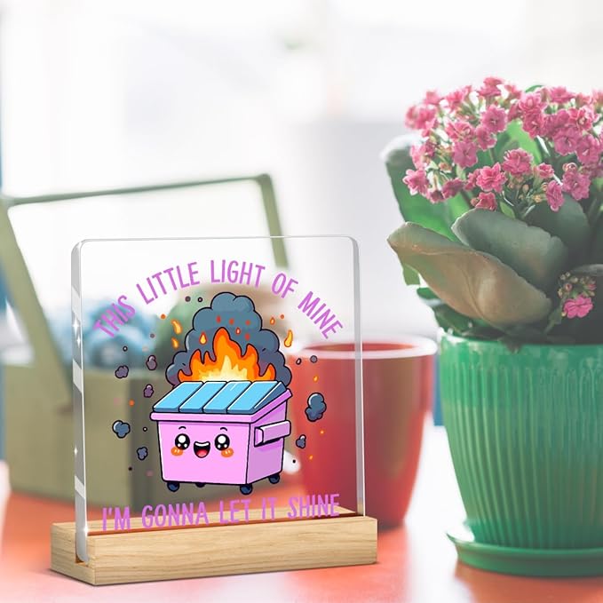 Dumpster Fire Desk Decor Accessories Funny Purple Office Decor Inspirational Coworker Gifts Acrylic Sign Plaque Table Decorations for Home Workplace