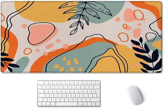 SSOIU Colorful Floral Boho Desk Mat, Abstract Mouse Pad, Extended, Extra Large, Non-Slip Water-Resistant Rubber Base, 35.5 x 15.7-inch