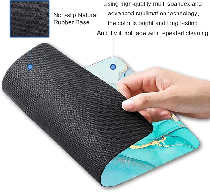 Mouse Pad, Cyan Blue Marble Mouse Pad, Washable Square Cloth Mousepad for Office Laptop, Non-Slip Rubber Base for Wireless Mouse for Computer Desk