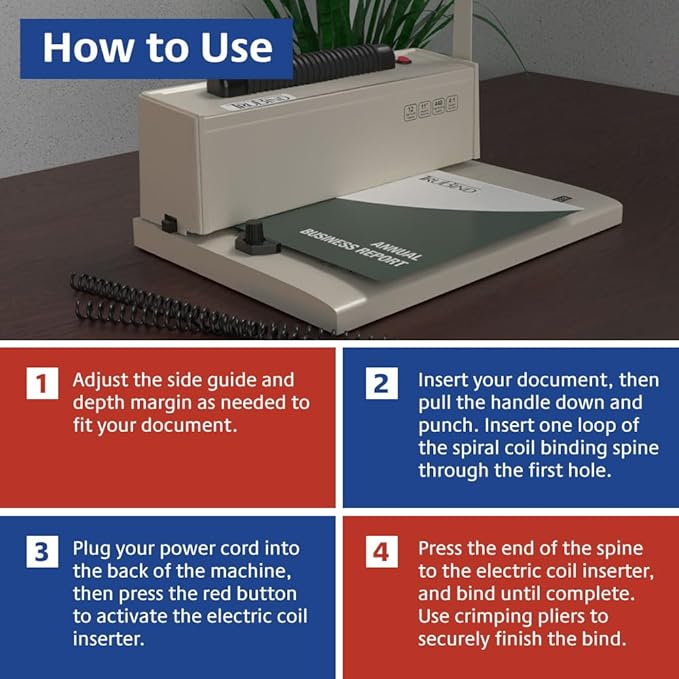 TruBind Coil Binding Machine with Electric Coil Inserter | Manually Punch up to 12 Sheets | 440 Sheet Bind Capacity with 4:1 Pitch | 2-Year Warranty | Heavy-Duty Coil Crimping Pliers Included
