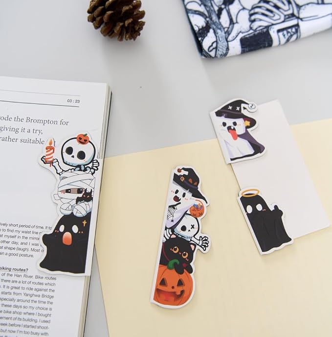5pcs/Set Cute Magnetic Bookmark, Funny Peeping Ghost Book Marker Clip for Teachers, Students, Book Lovers Gifts, Printing on 2 Side (Ghost)