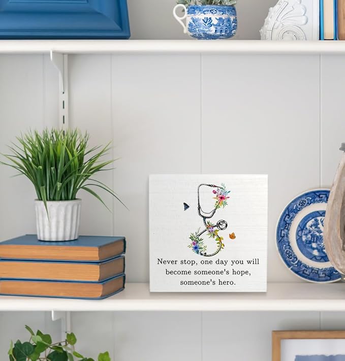 Doctor Nurse Office Decor - Doctor Nurse Graduation Decorations, Nurses Week Decorations, Nurse Doctor Gifts, Medical Nursing Student Gifts, Floral Stethoscope Wooden Signs Desk Decor 5x5