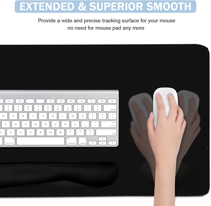 Large Mouse Pad and Keyboard Wrist Rest, Desk Pad for Keyboard and Mouse, 4-in-1 Large Gaming Mouse Pad with Wrist Support, Desk Mat for Home Office Study Game-Black