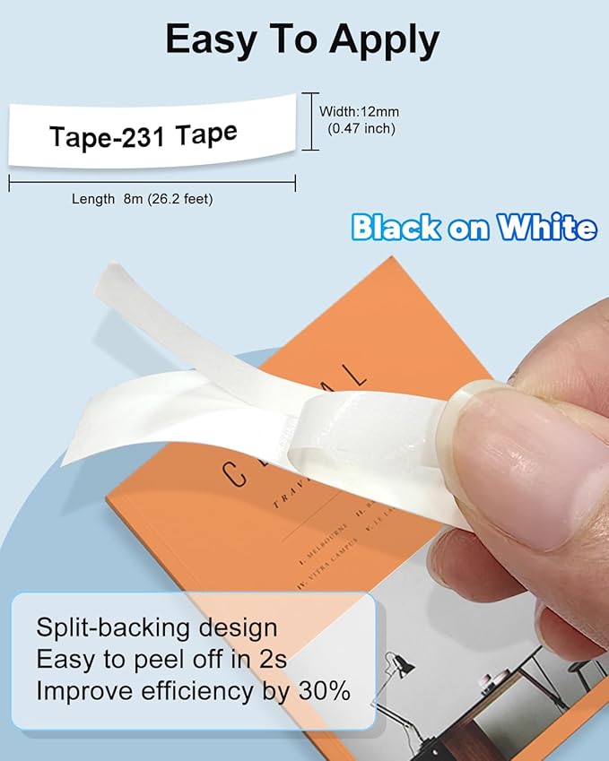 TZe-231 Label Tape 12mm Replacement for Brother Label Maker Tape 12mm 0.47 Laminated White TZ-231 TZe231 TZ Tape Work for Brother P Touch PT-H110 PTD210 D220 D400 D600 1280, 4PK