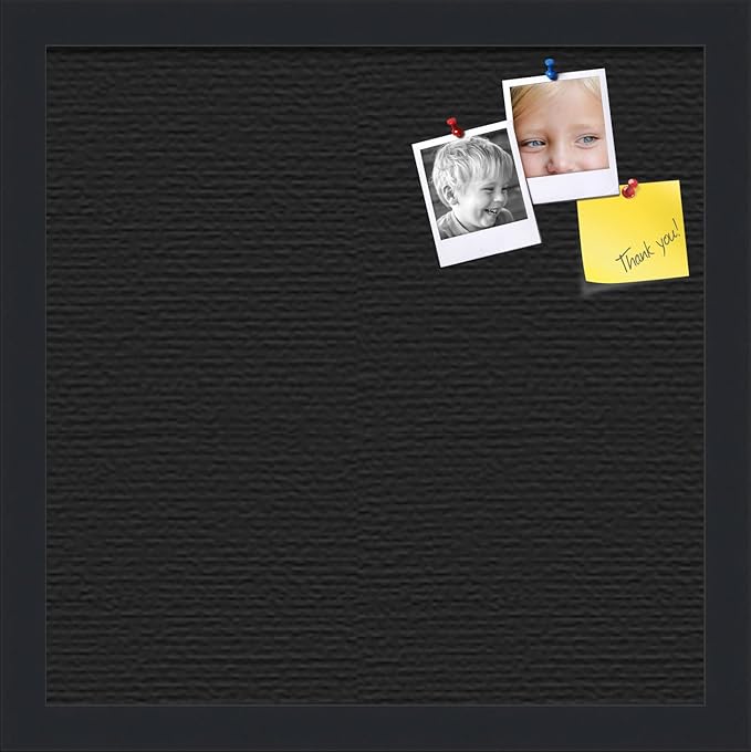 PinPix 14x14 Inch Cork Bulletin Board. This Decorative Framed Pin Board Comes with Solid Black Design and a Satin Black Frame. Ideal for Home Office Decor or Message Board (PinPix-622)