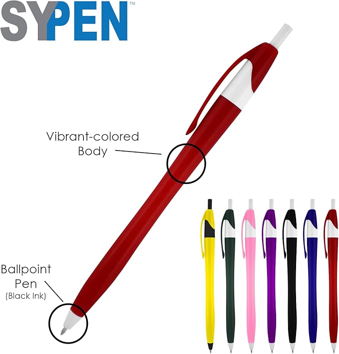 SyPen Personalized Pens With your Custom Logo or Text-500 Pack Bulk-for Businesses, Parties, and Events, Custom Printed Slim Ballpoint Click Pens, Blue Barrel Color, Black Ink