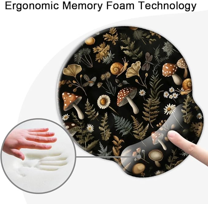 Ergonomic Mouse Pad with Wrist Support,Mouse Pad with Wrist Rest,Relieve Wrist Pain Mousepad Non-Slip Rubber Base,Mouse Pads for Desk,Computers,Laptop,Office,Home,Accessories Plant Mushroom